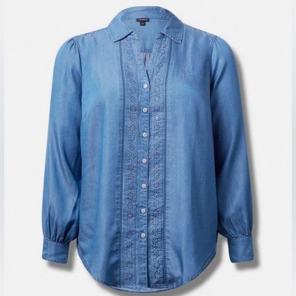 🆕 NWT Women’s torrid 2 Tencel Blue Chambray Button Up Shirt 18 20 2X 2XL XXL - Picture 12 of 12